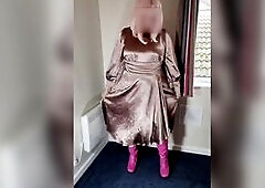 Uk cumdump tv whore Nottstvslut in full length hot bronze iron costume.