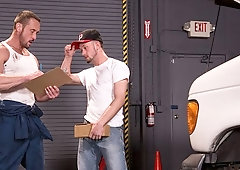 Mechanics Micky Jr. and Myles Landon fucking next to a van