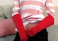 A Skinny Sissy Cosplays Angel Dust Showing his Cute dic