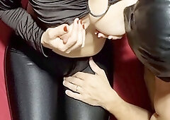 Naughty leather-clad wife with a voluptuous ass indulges in lactophilia breastfeeding fetish