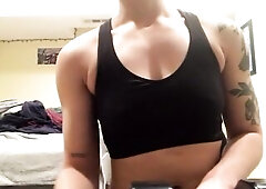 Pre op FTM flexes muscles