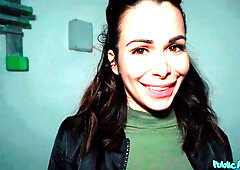 Pretty sweet brunette with fake tits Jessy Jey fucks for cash