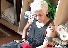 japanese goth working on his ass and wood with pleasure