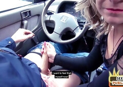 Exciting slut deep throat 2 cocks in car