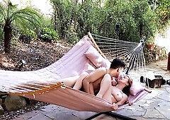 Excited Large Tit Redhead Masturbates Nude Outside Begging Dad – Hammock Finger Bang & Intensive DVP Toy Ride