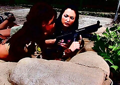 Delicious army lesbians fuck with a large dildo