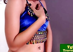 Pretty tiny tranny jerking off following fleshly striptease