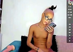 slim british teen glassesed tgirl strokes her balls and cock