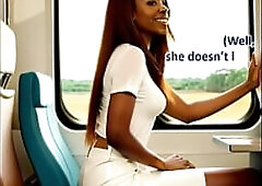 Elegant Oriental woman is sucking your weenie in a crowded teach - AI Illustrated leather porn fantasy