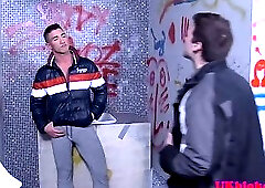 Brit lad pounding ass in bathroom after blowjob