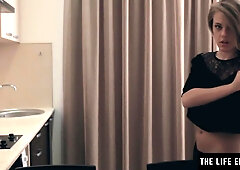 Bombshell nude hot babe dribbles milk all over her big natural tits