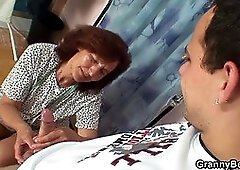 Clothed 70 years old granny rides young dick