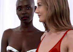 Bald ebony beautiful babe squirt between white euro girls