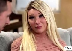 Stunning shemale Aubrey Kate rides her classmates throbbing cock