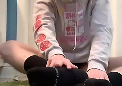 Hairy egghead displaying off soles - Wordy - draining off with sock