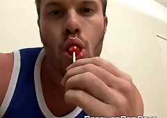 Bushy chest Brazilian hunk jerks off his rock hard tool