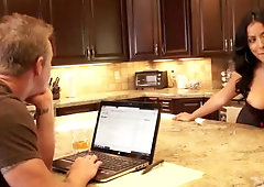 Adorable MILF Kiara Mia interrupts occupied man for hot sex