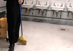 Busty shemale anal fucks cleaning man