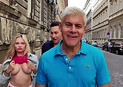 Busty blonde goddess has her tight pussy fucked by an older guy she met on streets