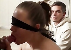 curvy big natural breast teen gets first time extreme rough blindfold cuckold fucked in front of