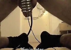 miniature chastity cage and stimulating prostate with buttplug