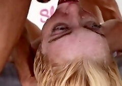Throating blowbang slut fucked in mouth by dirty dudes