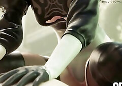 See 2B from Nier: Automata give a sexy sloppy oral job to a large dong previous to getting her large butt drilled hard in cowgirl position in this hig