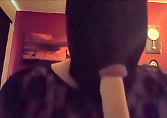 CHUBBY BLACK MASK HAS FUN WITH A DILDO