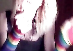 Platinum blonde emo tgirl does a bit of softcore posing