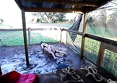 Kinky cuties got hogtied and enjoyed rolling in the mud the other day, in the afternoon