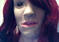 Cock-Squeezing Fucking Partner Pt3! Putting on my fresh crimson peruke! on my gal mask Partner ;trio
