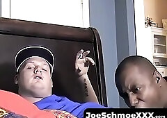 Young fat guy cums in black mature's mouth after intense bareback action