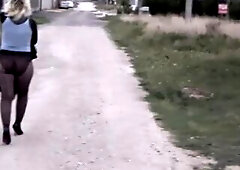 Nylon business lady below leather raincoat