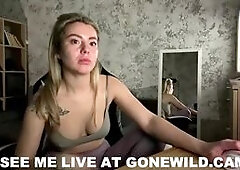 Hot Blonde in Leggings Talks and Plays on Webcam