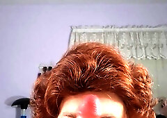 Redheaded grandma t-girl gargles it!