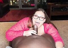 Obese brunette hair is having hardcore sex with a attractive, ebony man, after getting her cunt licked