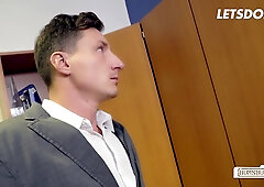 Luisa gets messy facial from German boss Jason Steel after office roleplay in stockings