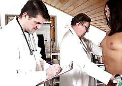 Our 2 vicious doctors, Tim Wetman and Kamil Klein, undress bare and examine the tits and twat of hawt college student Juliia and measure her body temp