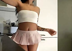 Out of a brassiere in the kitchen that babe has pants or no underclothing one have to look at underneath her mini petticoat. Hawt and hawt fit constri