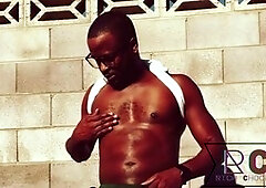 Hunky neighbor enjoys a private outdoor anal session with a glass dildo