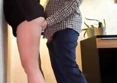 serious business woman gets nylon ripped off by the boss for a bang