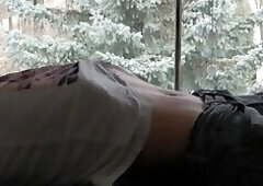 German blond Boy masturbates at window