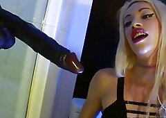 lady-man Sasha De Sade Peeing Then Deepthroating Dildos