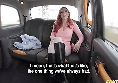Fake Taxi Charming redhead wearing lengthy ebony leather boots banged hard and fast