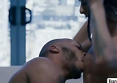 Horny trans babe lets her black husband bang her wet ass