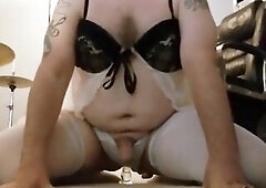 Wearing my wife's pants and riding a glass vibrator Part2