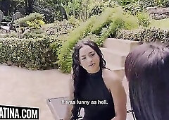 two Sexually excited Colombian Chicks Drop To Their Knees To Unfathomable Mouth Biggest White Wang POV