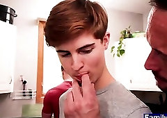 Horny stepdaddy fucks his young twink stepson bareback