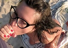 Amateur milf Badtaha takes it all in her ass from a friend's dad while giving the best blowjob on the beach