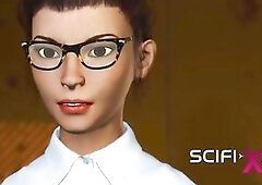 I just crave your shlong! Female robot transsexual bangs a hot cuffed breasty brunette hair in the sci-fi lab